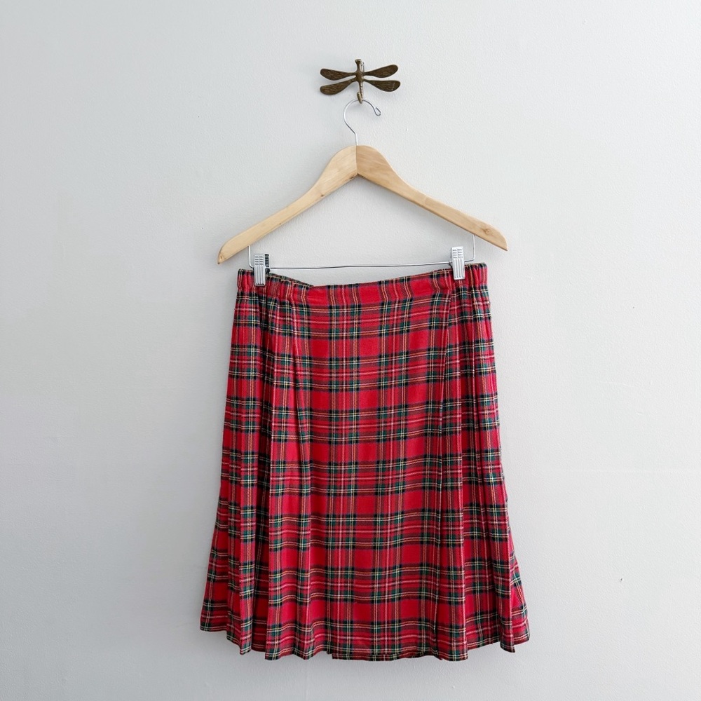 Vintage Plaid Knee Length Pleated Wrap Skirt